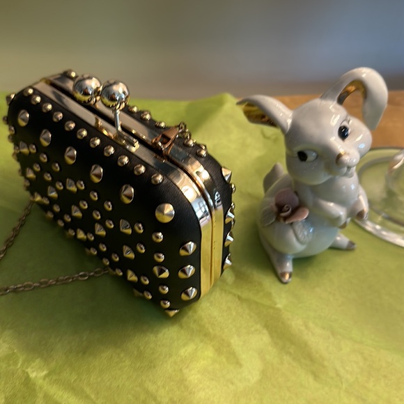 Black Leather with gold studs evening bag! - Picture 4 of 5